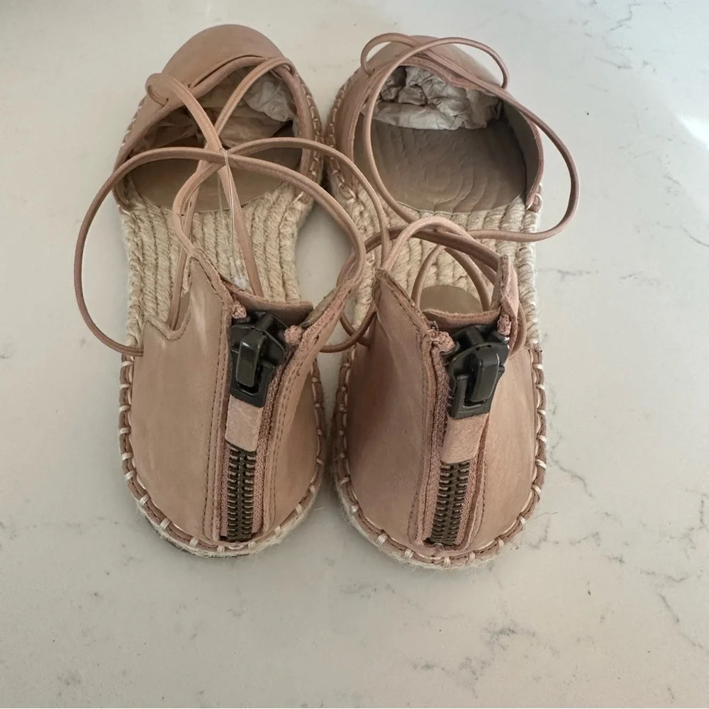 Eileen Fisher Lace-up Leather Espadrille in Toffee Cream pink Size: 7.5 - Picture 3 of 4